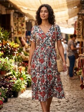 Floral V-Neck Midi Dress